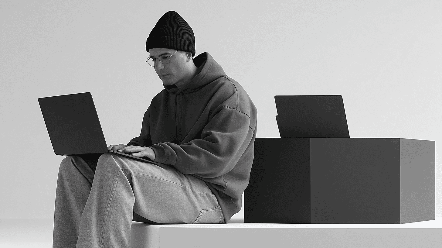 Aurelio working on a laptop