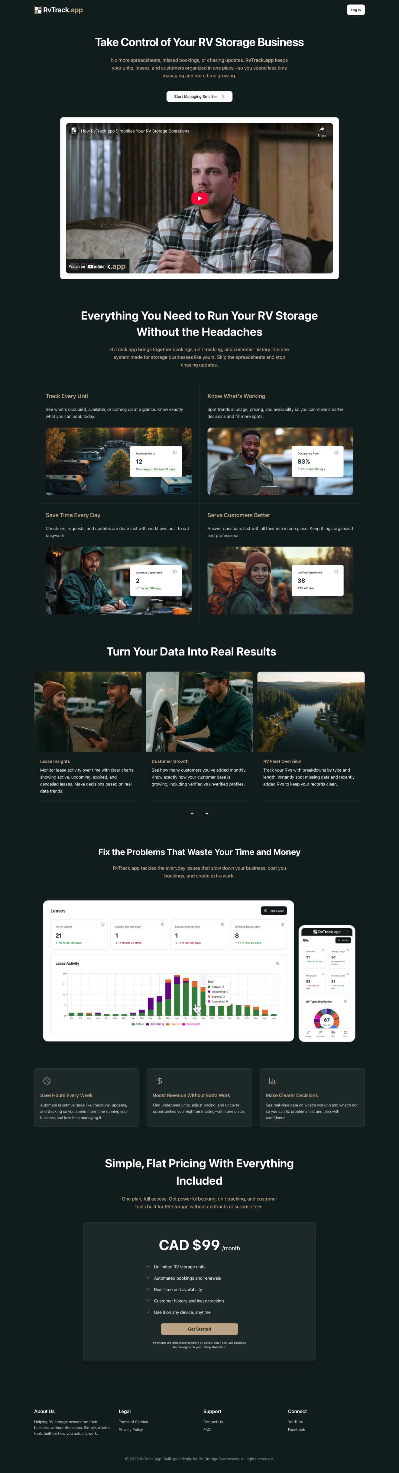 RvTrack.app Sass RV Storage Website design
